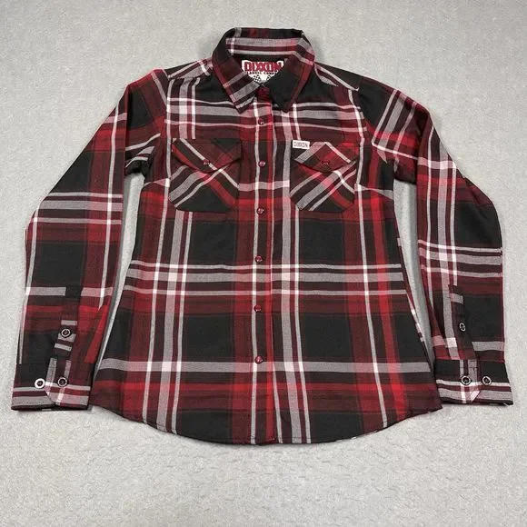 Dixxon Flannel Shirt Womens Small Red Black The Matchless Pearl Snap Western - Picture 2 of 12